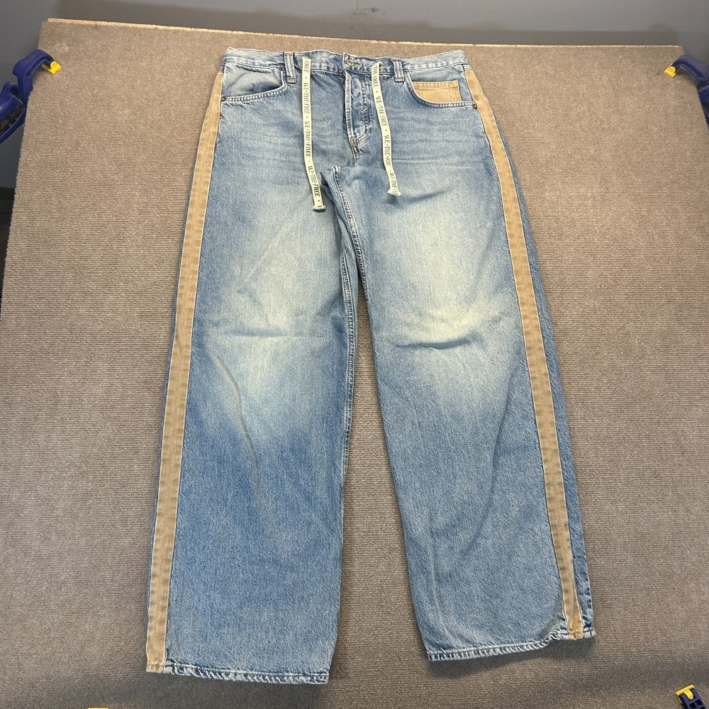 We The Free People Zambi Slouchy Boyfriend Jean Size 31 Wide Leg Side Stripe 32"